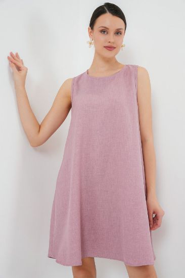 2444 Mini Keten Elbise - Pembe resmi